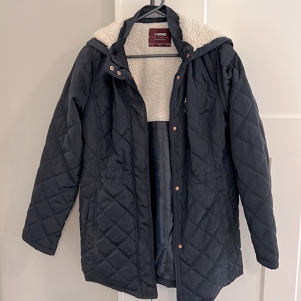 Like New Navy puffer coat with cinched waist